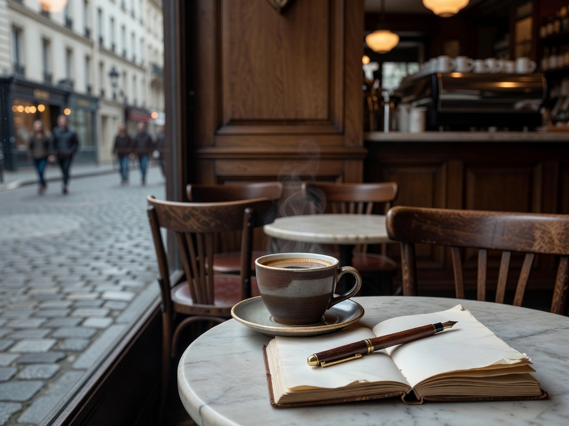 Minimalist artisanal cup of black coffee in Telescope Paris